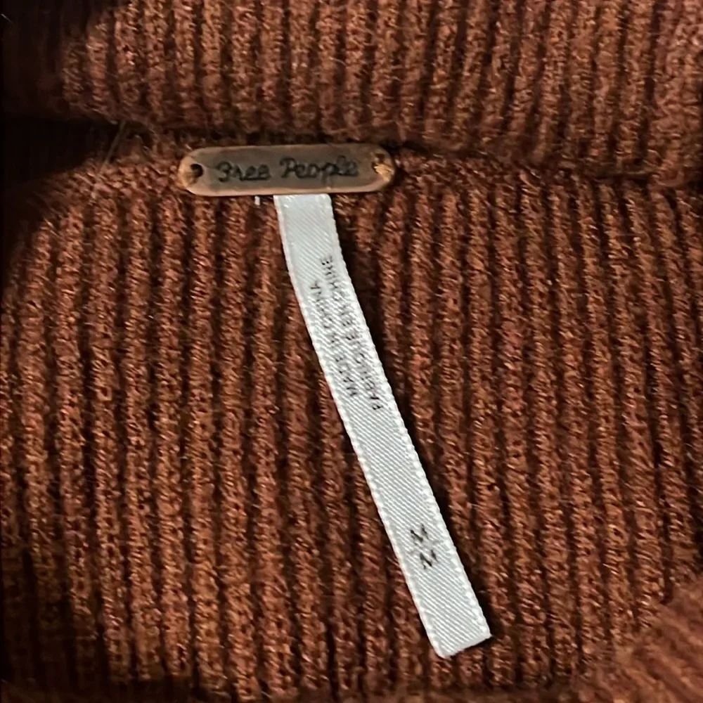 Free People Softly Structured Colorblock Turtleneck Sweater Pink Brown Oversized